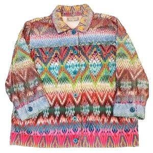Lifestyle Woman Sz L Jacket Shacket‎  Teal Pink Green Multicolored Cotton Aztec